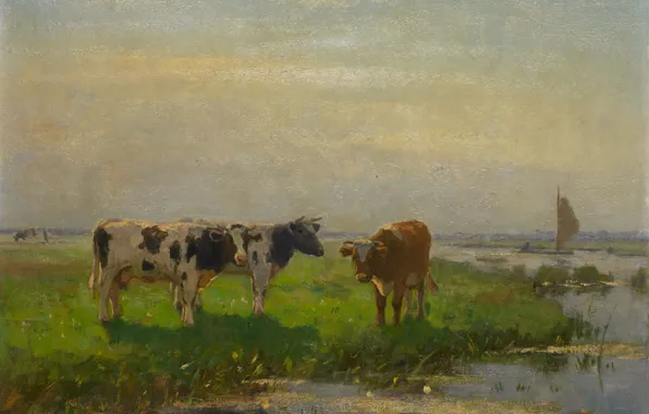 Животные, масло, картина, холст, 1941, Bernardus Antonie van Beek, Бернардус ван Бик, Коровы на пастбище