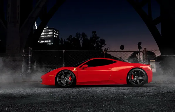 Картинка ночь, суперкар, феррари, красная, Ferrari 458 Italia
