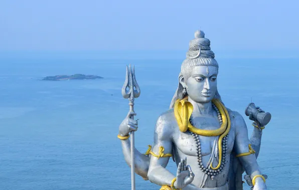 Картинка океан, Индия, статуя, Шива, Мурудешвара