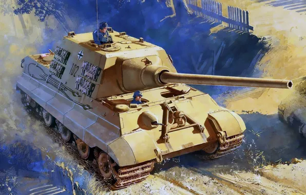 Рисунок, арт, САУ, Jagdtiger, Sd.Kfz.186, германская самоходная артиллерийская установка, Ягдтигр, Panzerjäger Tiger