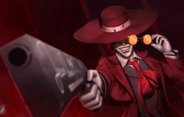 Обои пистолет, шляпа, аниме, арт, очки, вампир, Hellsing, Alucard картинки на рабочий стол, раздел фантастика - скачать