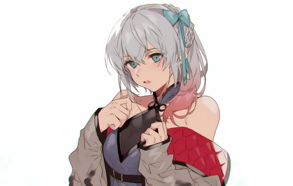 Girl, sexy, cleavage, blouse, green eyes, long hair, boobs, anime