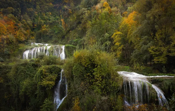 Картинка осень, лес, Италия, водопады, Italy, Умбрия, Umbria, Cascata delle Marmore