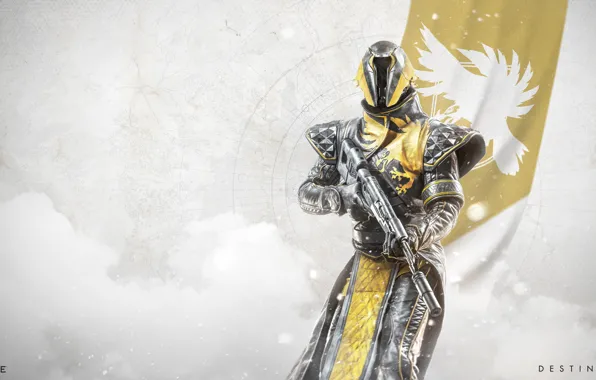 Gun, game, Hunter, armor, weapon, phoenix, flag, Destiny