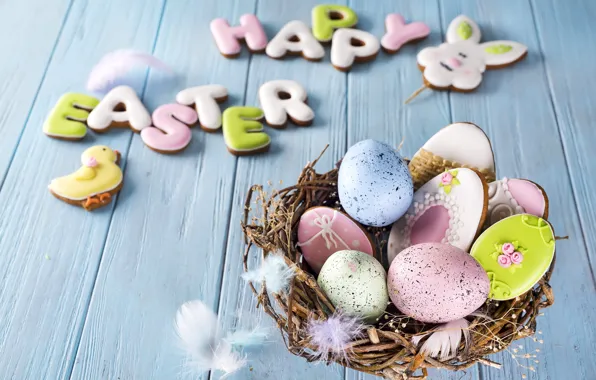 Цветы, яйца, Пасха, happy, корзинка, flowers, eggs, easter