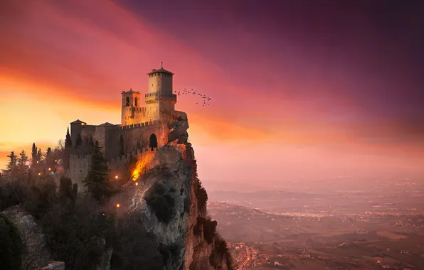 Картинка птицы, башня, крепость, Сан-Марино, гора Монте-Титано, Гуаита