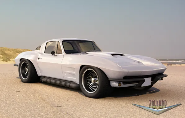 Картинка белый, Corvette, Chevrolet, Шевроле, Coupe, передок, 1966, Корвет