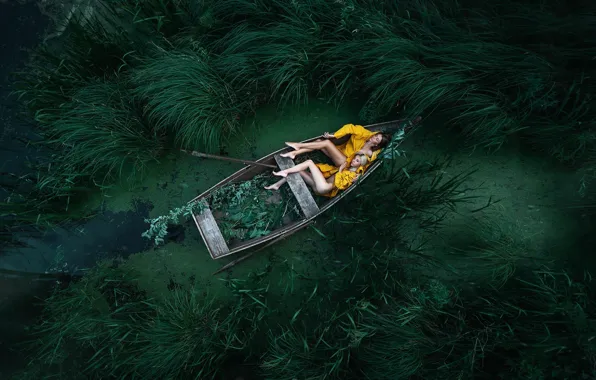 Картинка сон, две девушки, в лодке, Максим Густарёв, Максим Густарев