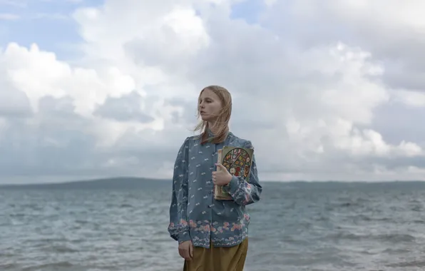 Girl, lake, wind