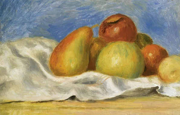 Картина, 1890, Пьер Огюст Ренуар, Pierre Auguste Renoir, Натюрморт с Яблоками и Грушами