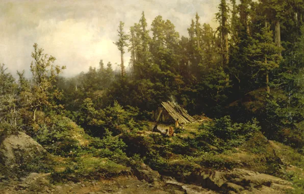 Картинка картина, живопись, painting, Carl Von Perbandt, Pomo Indians Camped at Fort Ross, 1886