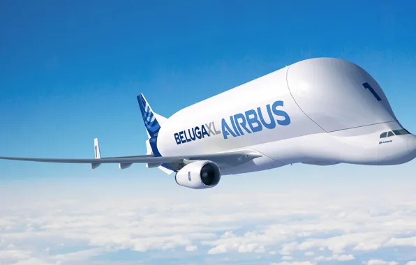 Самолет, Небо, Полет, самолёт, Грузовой, Airbus, Beluga, Первый