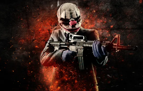 Картинка M4A1, Background, Weapon, Money, Mask, Payday: The Heist, Overkill Software, Bank Robbery