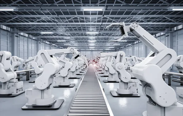 Factory, industrial, technology, industry, robotic arms, robot hand, conveyor belt