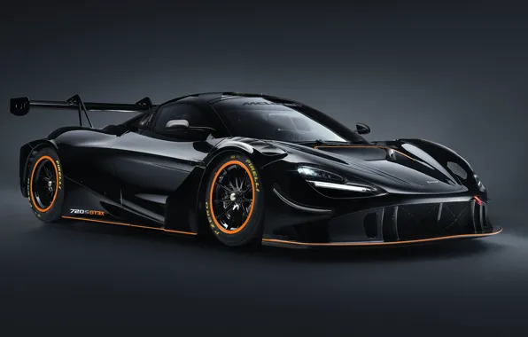 Картинка McLaren, скорость, мощь, суперкар, 720S, обтекаемые формы, черный кузов, GT3X