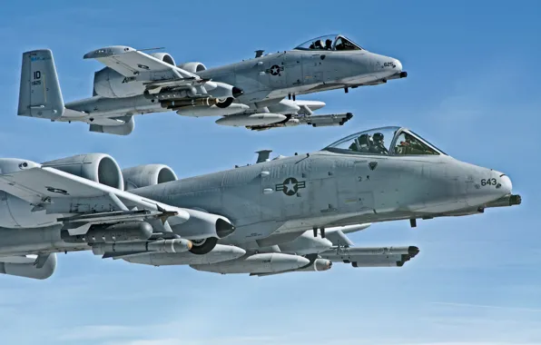 Картинка пара, полёт, A-10, штурмовики, Thunderbolt II, «Тандерболт» II
