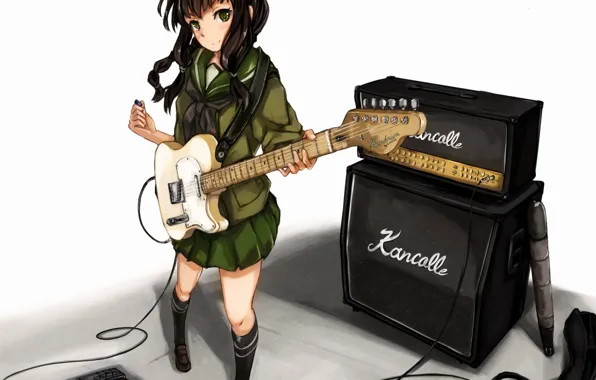 Картинка девушка, гитара, аниме, арт, форма, школьница, инструмент, kantai collection