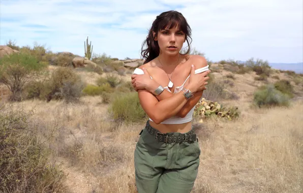 Sky, hot girl, desert, nature, rocks, model, outside, sexy woman