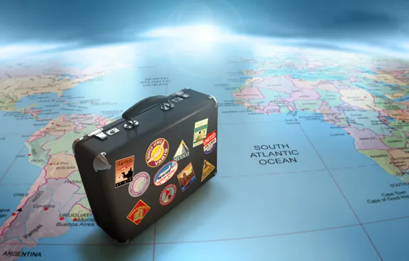Карта, чемодан, путешествие, глобус
