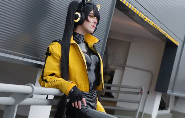 Latex, Asian, Model, Headphone, Woman, Building, Jacket, Outdoor