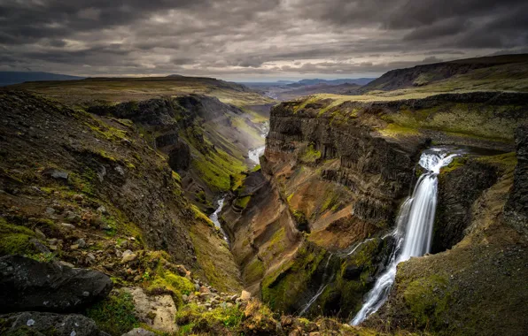 Тучи, река, водопад, овраг, Wild Nature