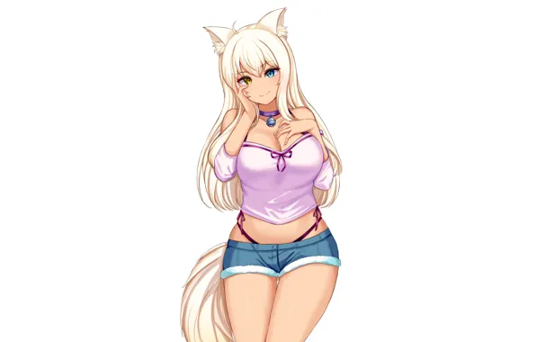 Girl, sexy, cleavage, shorts, blouse, long hair, boobs, animal ears