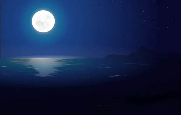 Картинка море, звезды, пейзаж, ночь, луна, арт