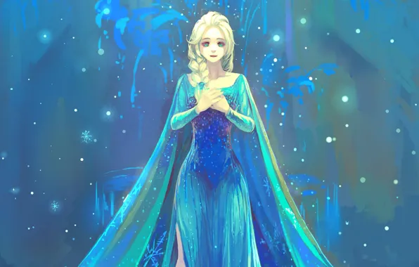 Девушка, платье, арт, Frozen, Elsa, Эльза, Холодное сердце