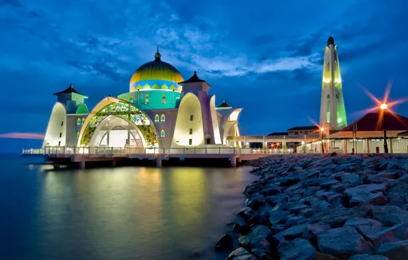 Картинка Пляж, Вечер, мечеть