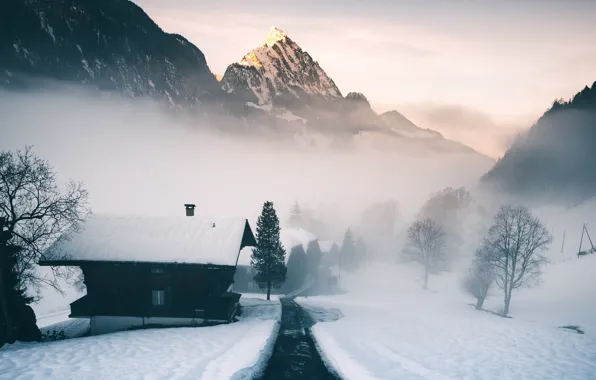 Картинка mountain, morning, alps, switzerland, mist