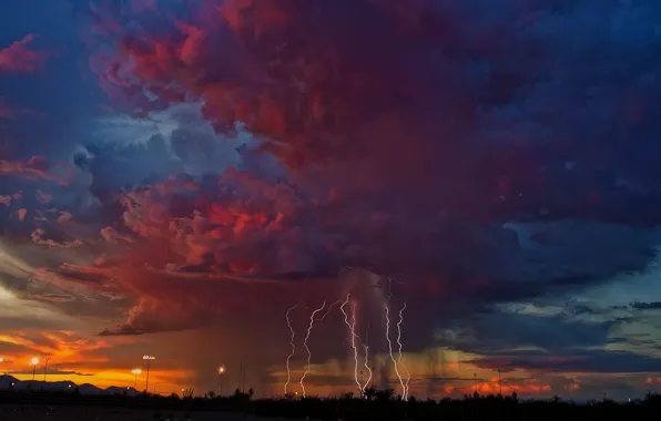 Картинка гроза, небо, тучи, молнии, вечер, Аризона