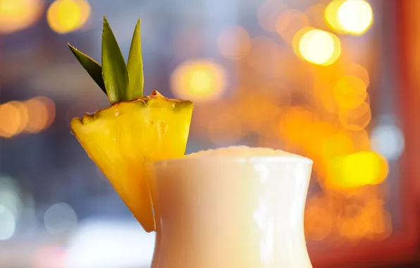 Картинка макро, коктейль, ананас, боке