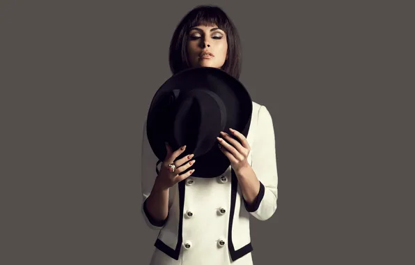 Фон, шляпа, Morena Baccarin, макияж, актриса, брюнетка, прическа, фотограф