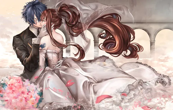 Jellal Fernandes, Erza Scarlet, Fanart, FAIRY TAIL, Bridal Veil