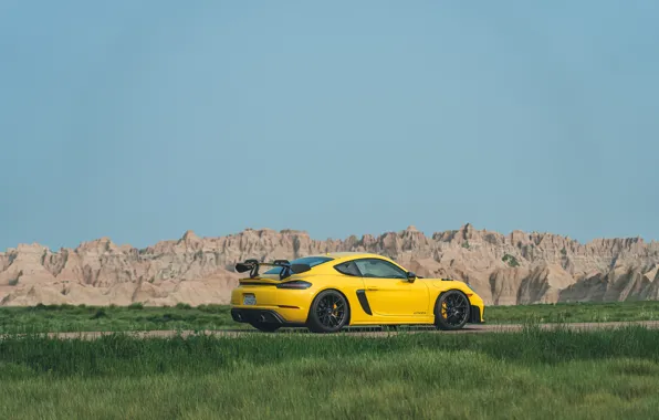 Картинка Porsche, Cayman, yellow, sports car, Weissach Package, 718, Porsche 718 Cayman GT4 RS