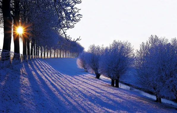 Картинка зима, небо, солнце, снег, пейзаж, природа, гора, white