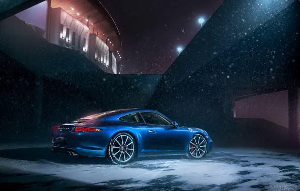 Зима, Авто, Ночь, 911, Porsche, Снег, Машина, Porsche 911