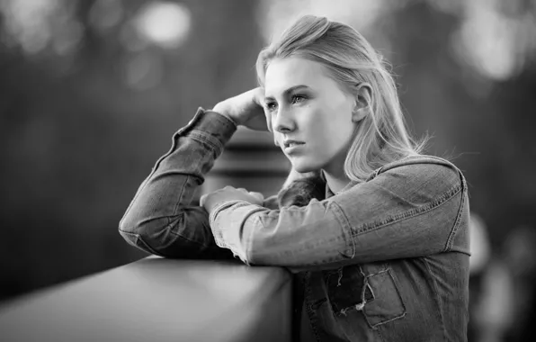 White, black, blonde, jean jacket