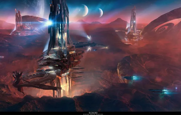 Tower, mountain, spaceship, planet, echoes