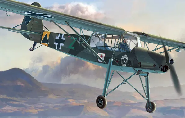 Картинка разведчик, Люфтваффе, Fi 156, Fieseler, Storch, малый немецкий самолёт, самолёт связи