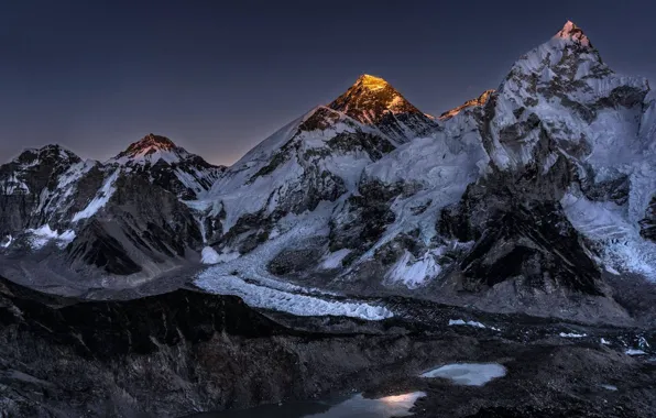 Картинка снег, горы, природа, Эверест, Гималаи, вечер, Непал, небо