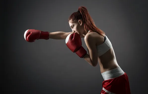 Woman, punch, boxing, gloves