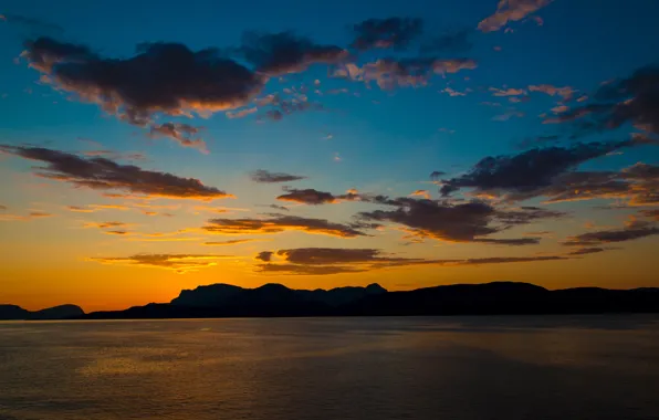 Небо, облака, закат, горы, озеро