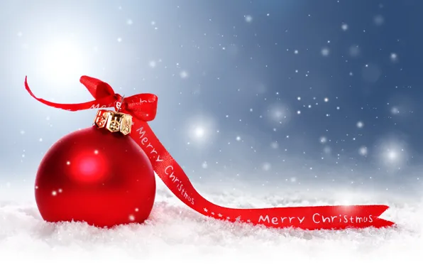 Картинка снег, украшения, мяч, Новый год, new year, snow, merry christmas, ball