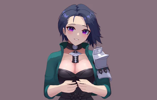 Girl, sexy, cleavage, blouse, boobs, anime, beautiful, short hair