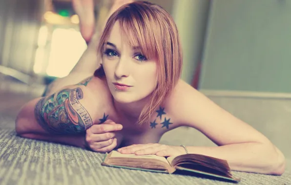 Девушка, тату, книга, girl, tattoo, book