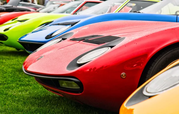 Красный, Цвет, Авто, Желтый, Синий, Lamborghini, Машина, Классика