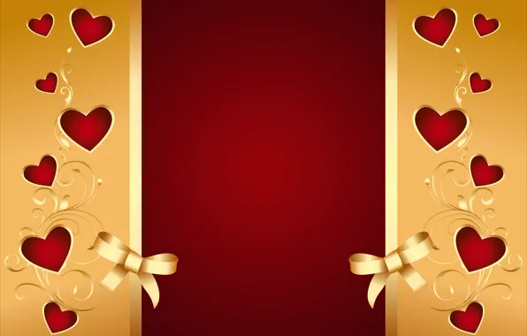 Картинка фон, сердечки, red, golden, love, background, romantic, hearts