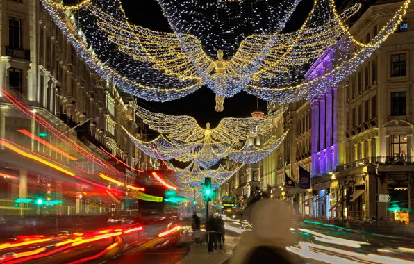 Картинка огни, праздник, Англия, Лондон, Рождество, Риджент-стрит
