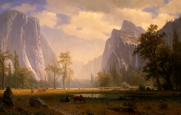 Картинка картина, живопись, painting, Albert Bierstadt, Looking Up the Yosemite Valley